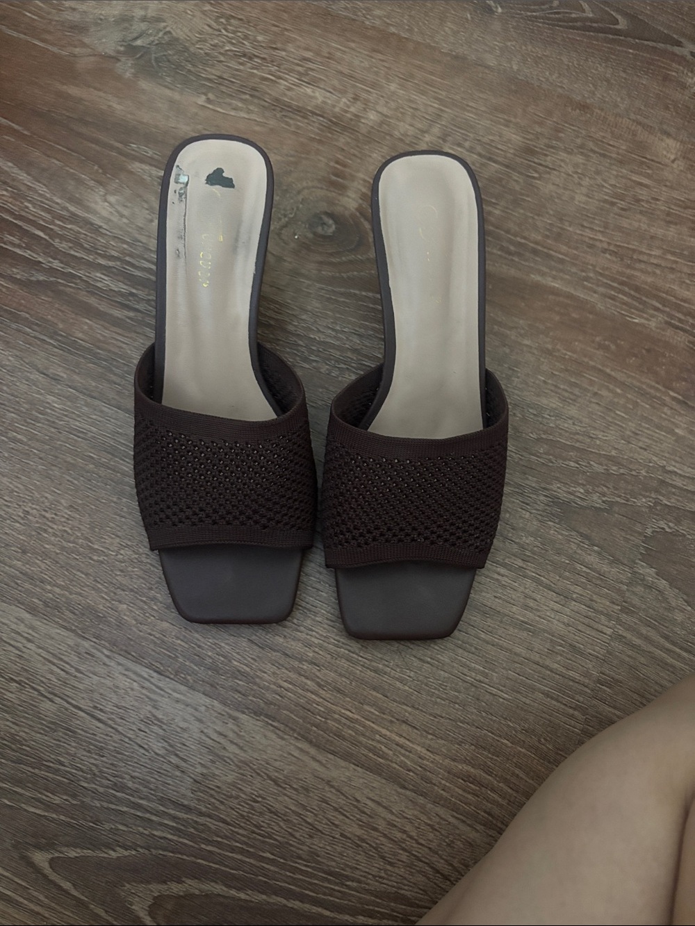 Women's Brown Knit Slide Sandals - Open Square Toe
